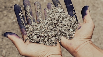 a hand holding a handful of dirt
